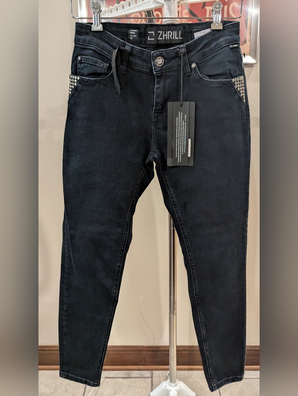 $10 Zhrill Women's 26/2 Nova Studded Skinny Jeans Black Denim Premium NWT
